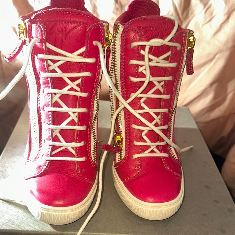 Giuseppe Zanotti Red High-Top Sneakers with Zipper Detail